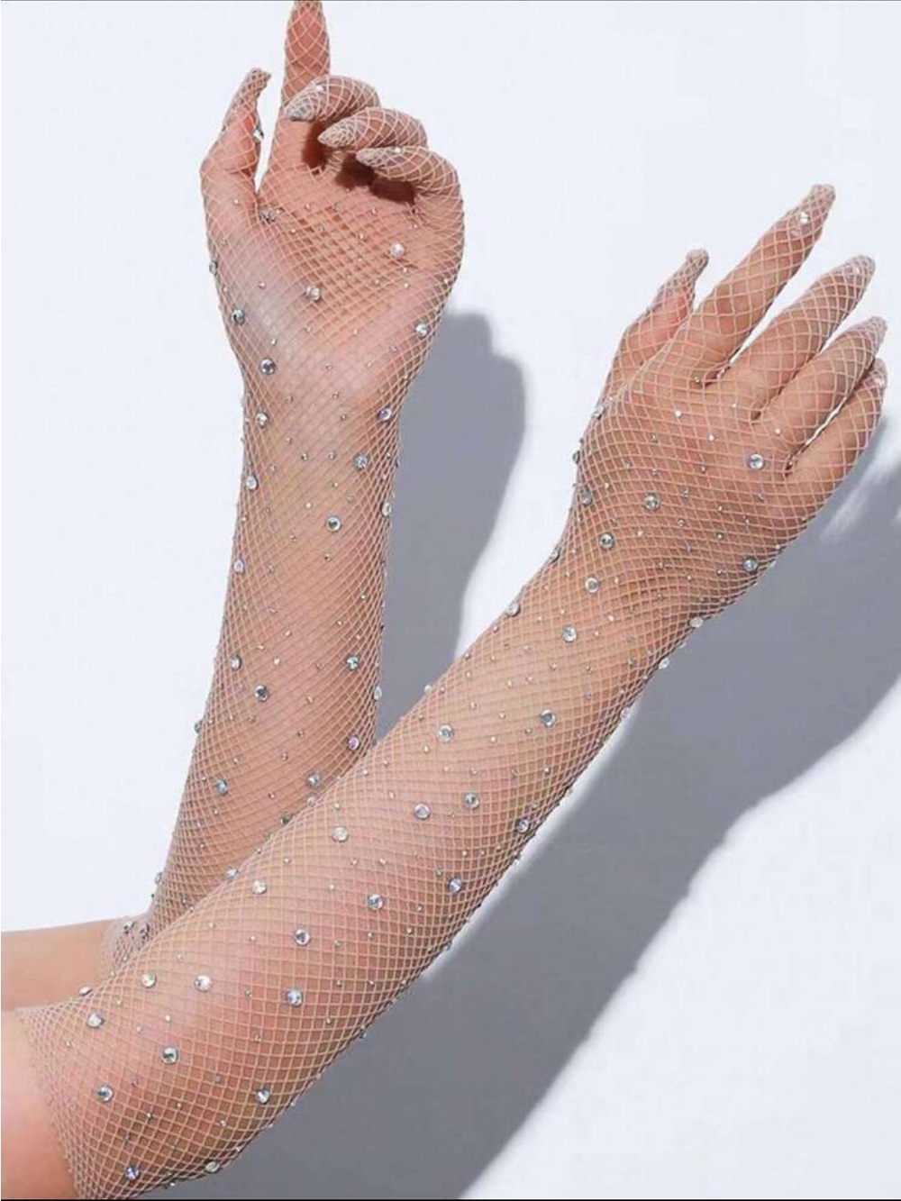 Sparkle & Shine Nude Rhinestone Fishnet Gloves NEW 🏷️